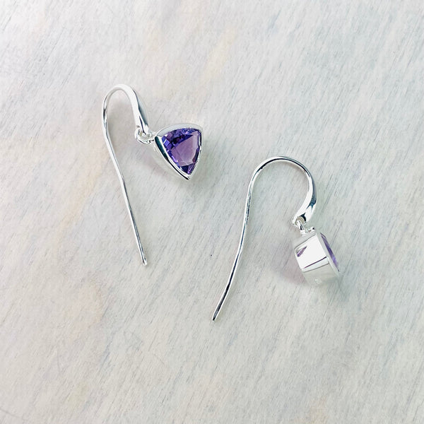 Sterling Silver and Amethyst 'Trillion' Drop Earrings by JB Designs.