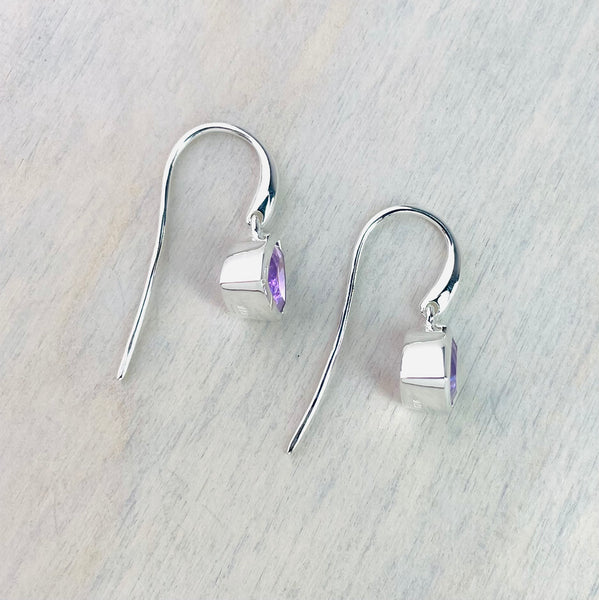Sterling Silver and Amethyst 'Trillion' Drop Earrings by JB Designs.