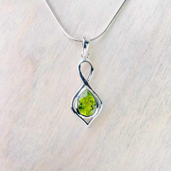 Silver and Tear Drop Peridot Pendant.