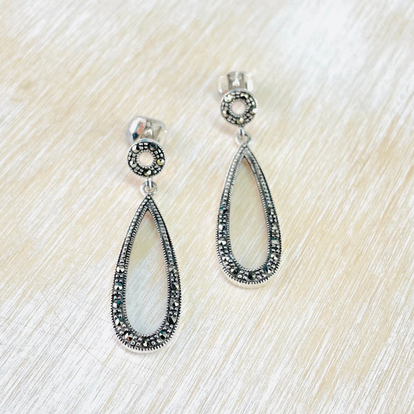 Long Marcasite and Silver Drop Earrings.