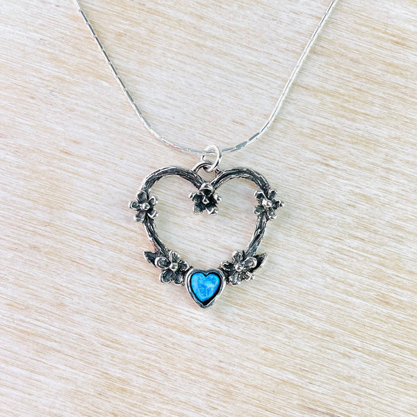 Oxidised Sterling Silver and Opal Heart Pendant.