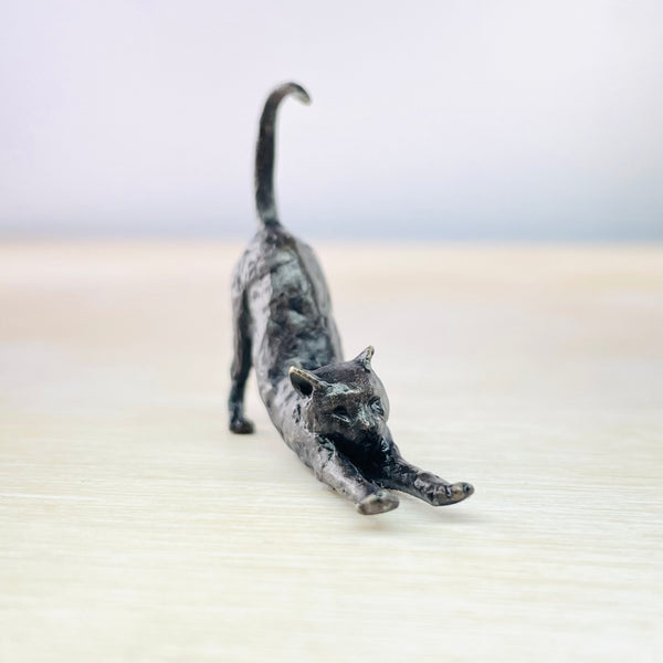 Bronze 'Cat Stretching' Miniature Sculpture.