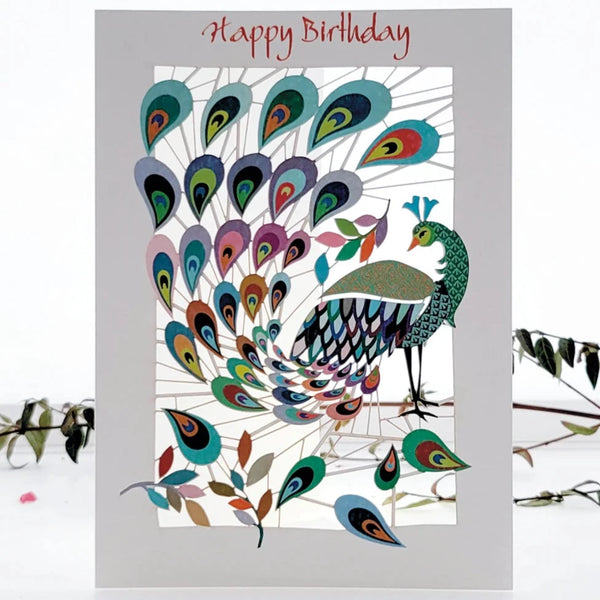 'Peacock' Laser Cut Birthday Card.