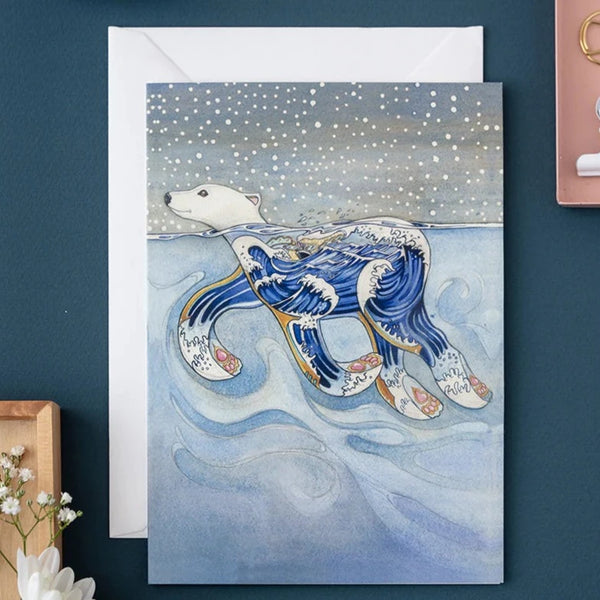'Swimming Polar Bear' Blank Greetings Card by DM Collection.