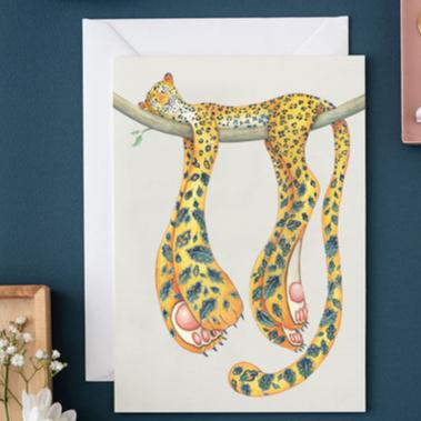 'Leopard Asleep' Blank Greetings Card.