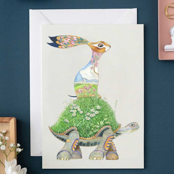 'The Hare and the Tortoise' Blank Greetings Card by DM Collection.