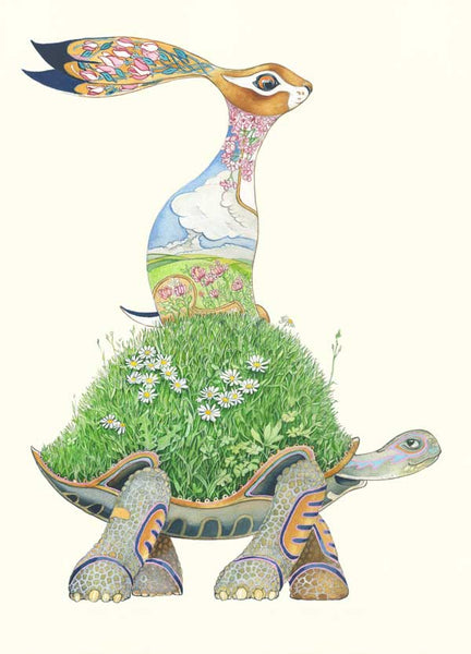 'The Hare and the Tortoise' Blank Greetings Card by DM Collection.