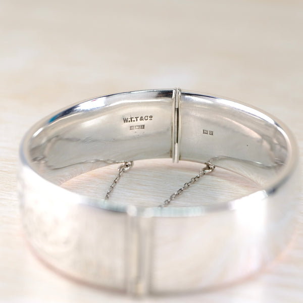 Vintage Engraved Sterling Silver Bangle Bracelet, Hallmarked Birmingham 1965.