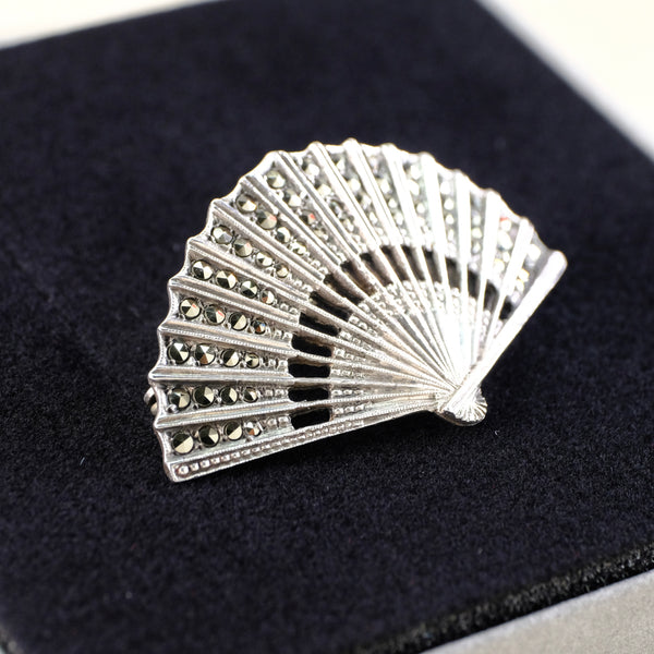 Vintage Sterling Silver and Marcasite Fan Brooch.
