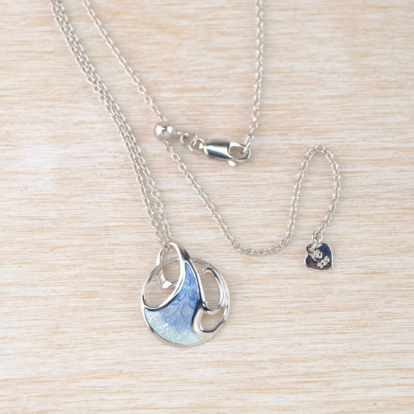 Sterling Silver and Enamel Blue 'Art Nouveau Wave' Pendant by Nicole Barr.