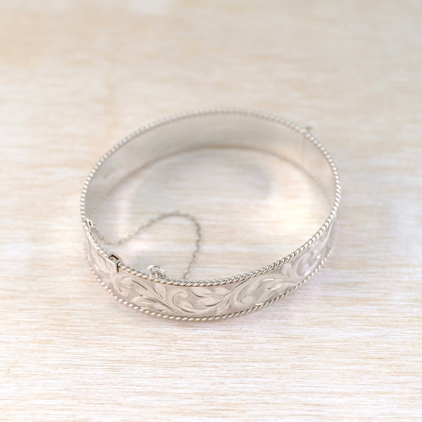 Vintage Engraved Silver Bangle Bracelet, Hallmarked in Birmingham 1982