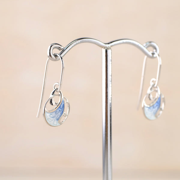 Sterling Silver and Enamel Blue 'Art Nouveau Wave' Earrings by Nicole Barr.
