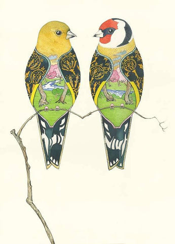 'Goldfinches' Blank Greetings Card by DM Collection.