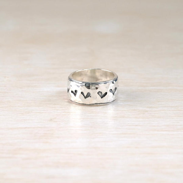 Linda Macdonald Silver Ring with Raised Gold Heart.