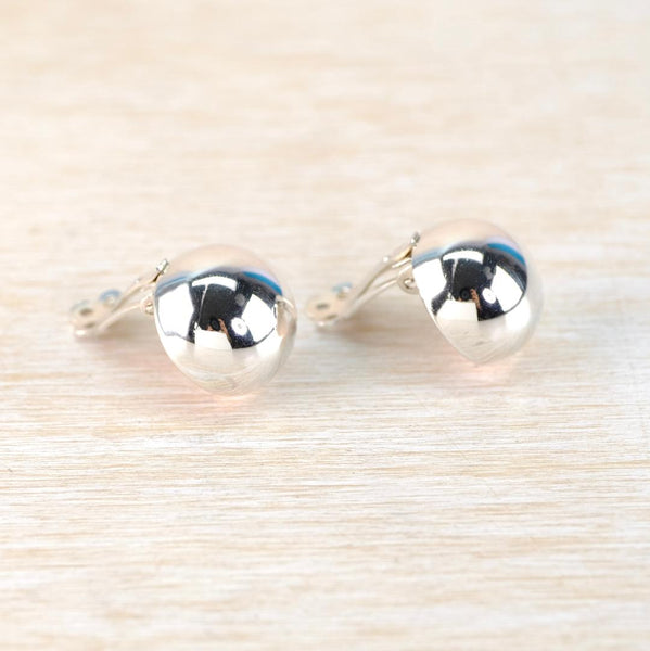 Sterling Silver Domed Clip-On Earrings.