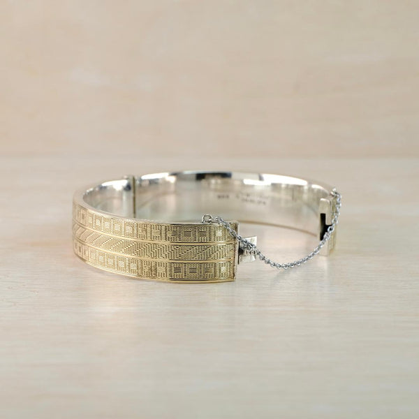 Vintage Gold on Silver Bangle Bracelet Circa 1930.