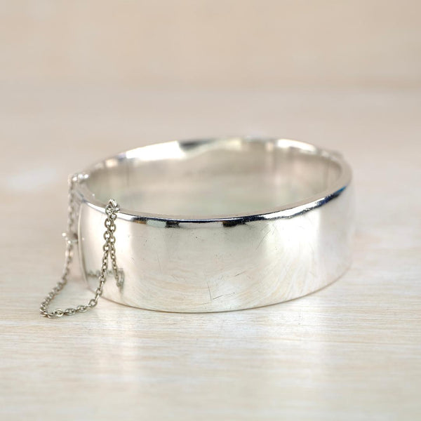 Vintage Engraved Silver Bangle Bracelet, Hallmarked in Birmingham in 1958