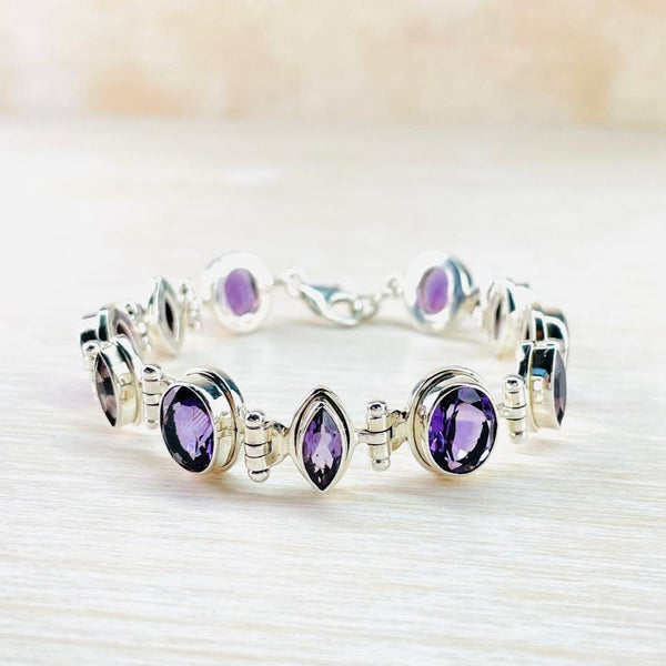 Sterling Silver and Faceted Amethyst Stone Set Bracelet.