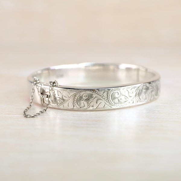 Vintage Engraved Silver Bangle Bracelet, Hallmarked in Birmingham 1978