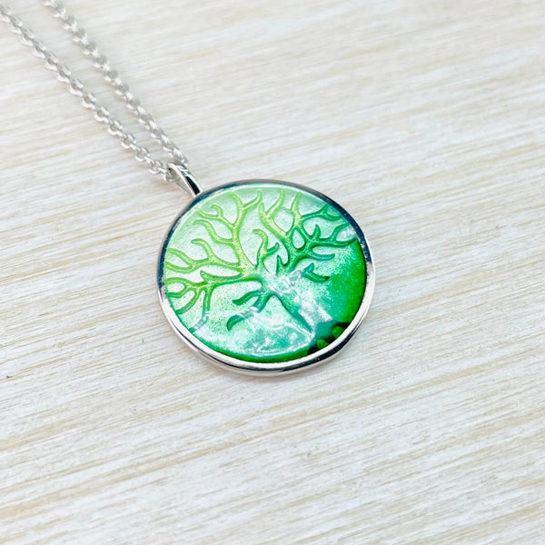 Sterling Silver and Enamel Green 'Tree of Life'  Pendant by Nicole Barr.