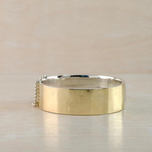 Vintage Gold on Silver Engraved Bangle Bracelet Hallmarked Birmingham 1951.