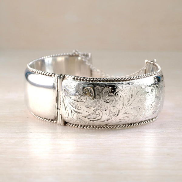 Vintage Wide Sterling Silver Bangle Bracelet, Hallmarked Birmingham, 1959