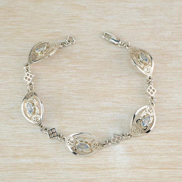 Vintage Mackintosh Style Sterling Silver Link Bracelet with Blue Topaz.