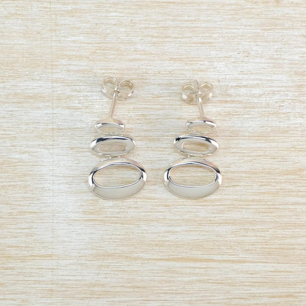 Sterling Silver Ovals Drop Earrings.