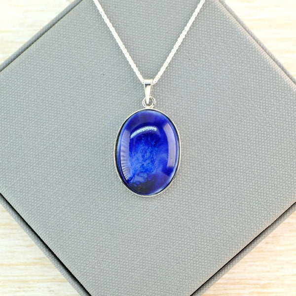 Vintage Ruskin Pottery Plaque Pendant Set in Sterling Silver.