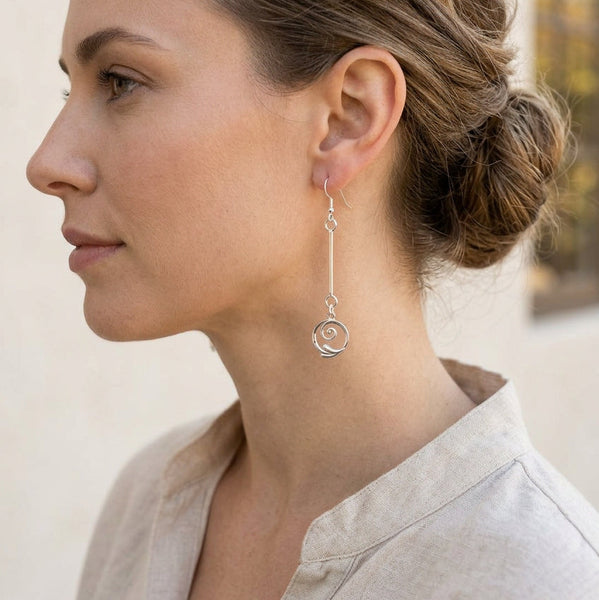 Sterling Silver Mackintosh Style Long Drop Earrings.