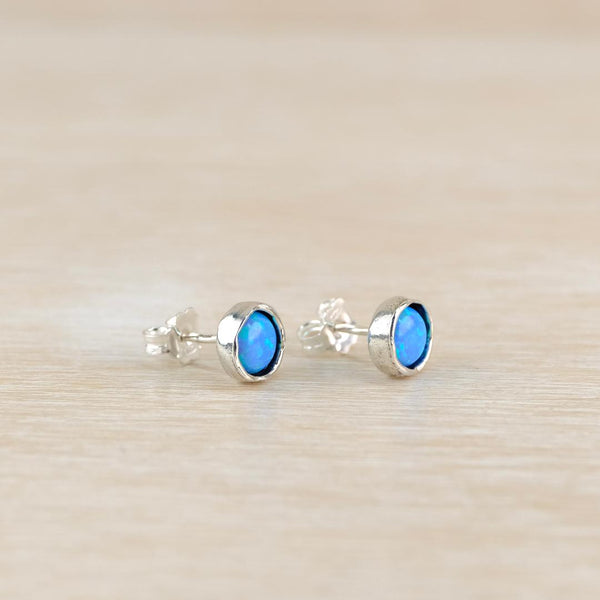 Sterling Silver and Round Opal Stud Earrings,