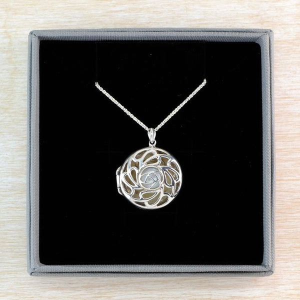 Vintage Sterling SIlver Round Locket Pendant with Mother of Pearl.