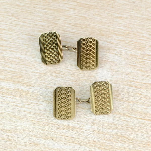 Vintage c1930s Engine Turned Cufflinks, 9ct Gold on Sterling Silver.