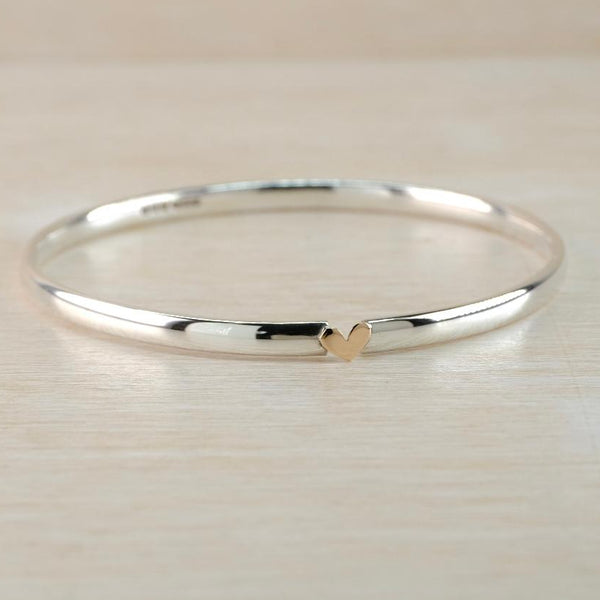 Vintage Hallmarked Sterling Silver Bangle Bracelet with 9ct Gold Heart.