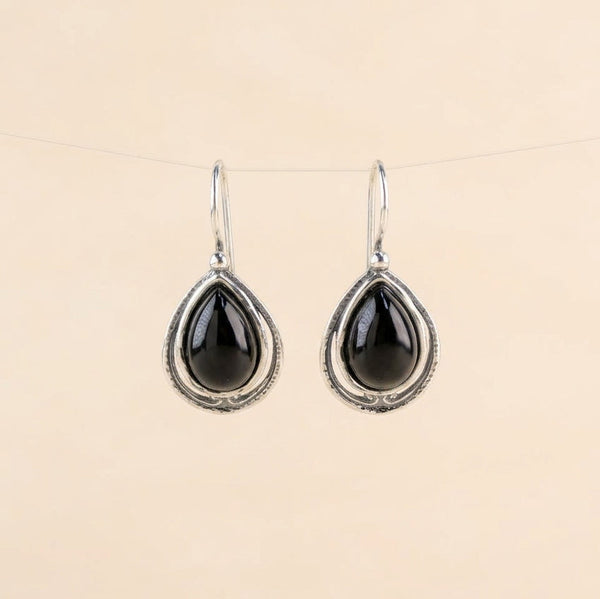 Sterling Silver and Tear Drop Black Onyx Drop Earrings.