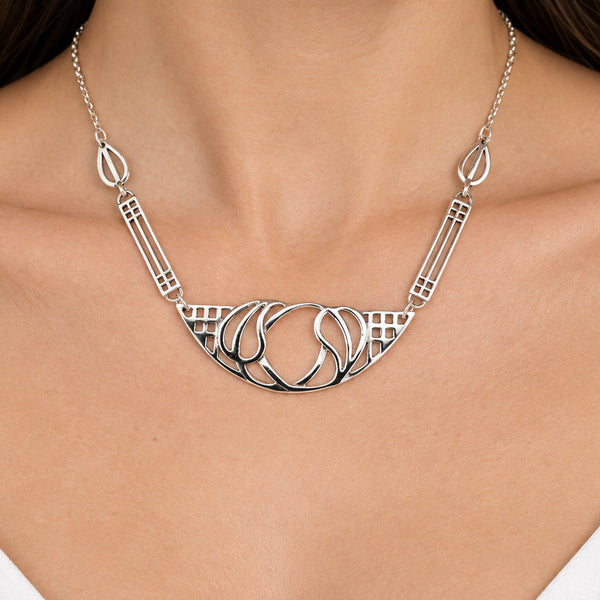Vintage Sterling Silver Necklet Inspired by Charles Rennie Mackintosh.