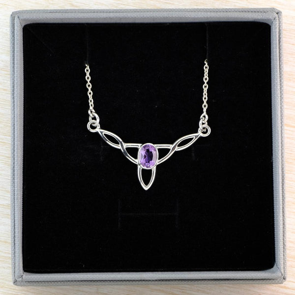 Vintage Sterling Silver Celtic Design Necklet with Amethyst.