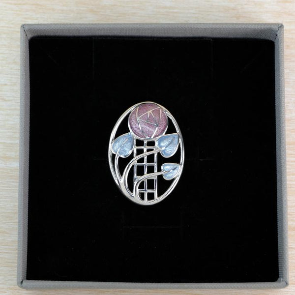 Vintage Silver and Enamel "Mackintosh Rose" Oval Brooch by Nicole Barr.