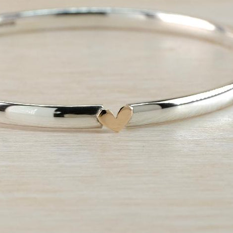 Vintage Hallmarked Sterling Silver Bangle Bracelet with 9ct Gold Heart.