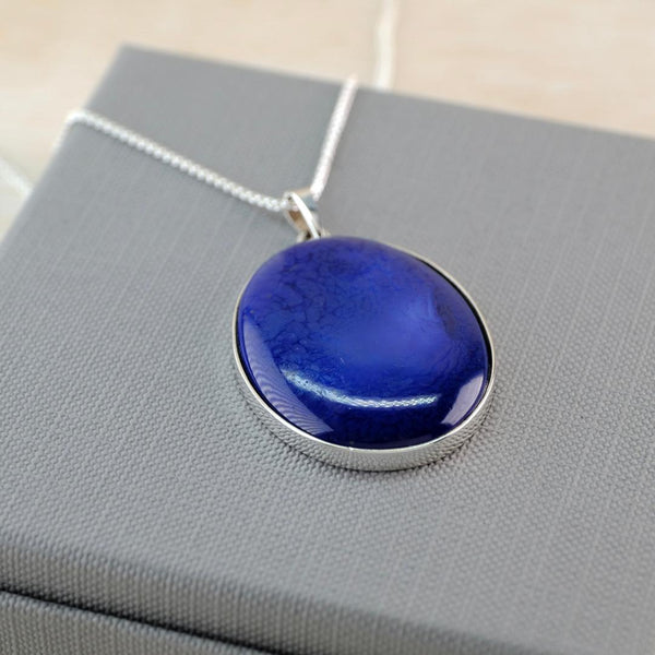 Vintage Ruskin Pottery Plaque Pendant Necklace Set in Sterling Silver.