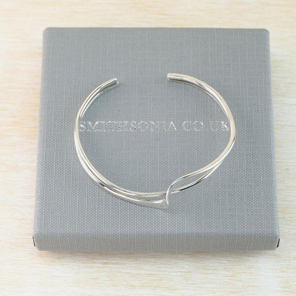 Vintage Hallmarked Sterling Silver Cuff Bangle with Crossover Twist.