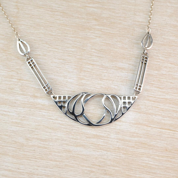 Vintage Sterling Silver Necklet Inspired by Charles Rennie Mackintosh.