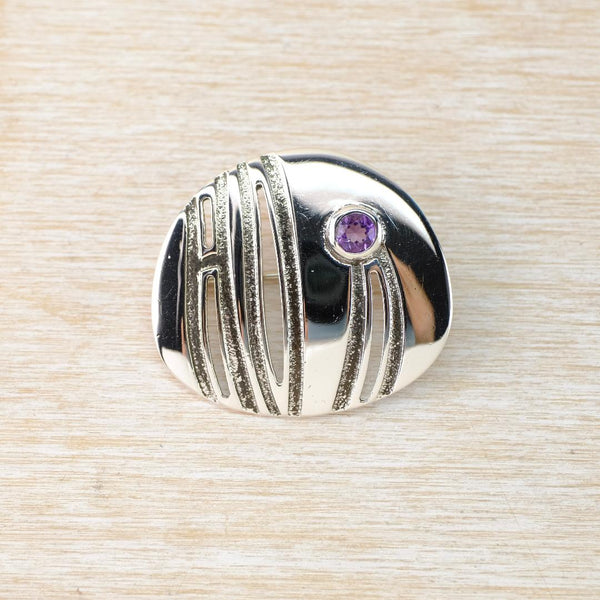 Vintage Sterling Silver Brooch with Amethyst.