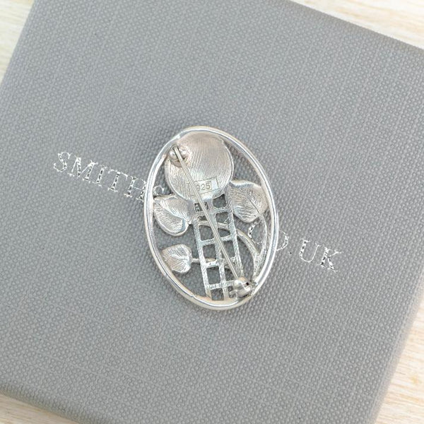 Vintage Silver and Enamel "Mackintosh Rose" Oval Brooch by Nicole Barr.