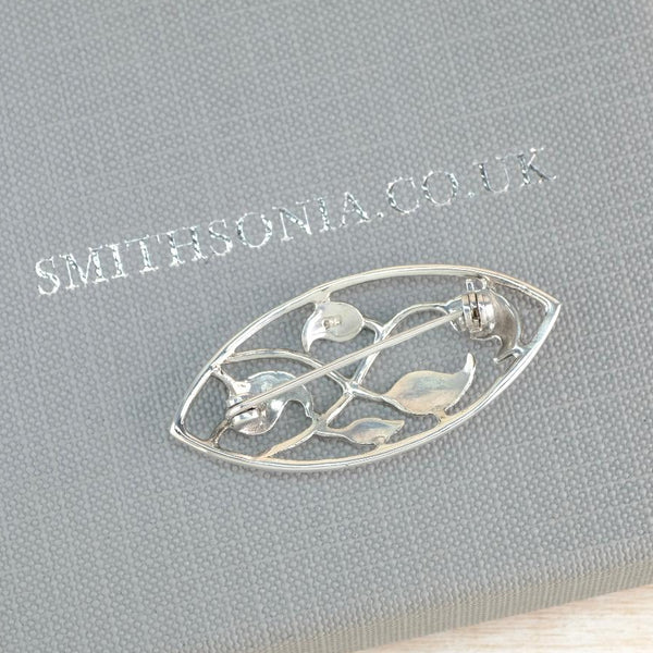 Vintage Sterling Silver Marquise Brooch in the Art Nouveau Style.