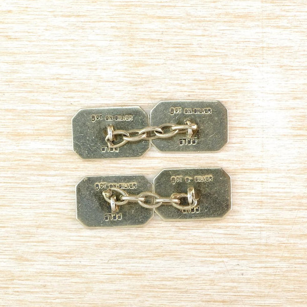 Vintage c1930s Engine Turned Cufflinks, 9ct Gold on Sterling Silver.