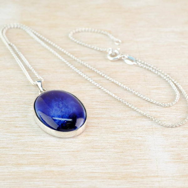 Vintage Ruskin Pottery Plaque Pendant Set in Sterling Silver.