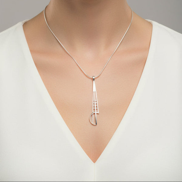 Vintage Sterling Silver Charles Rennie Mackintosh Style Pendant Necklace.