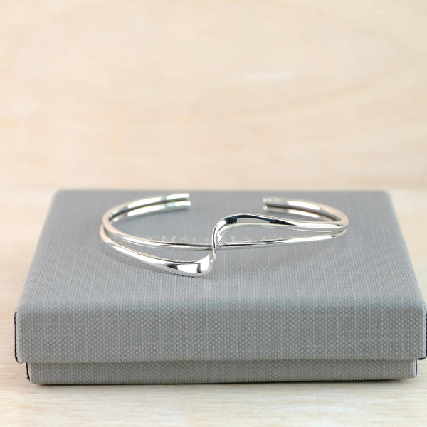 Vintage Hallmarked Sterling Silver Cuff Bangle with Crossover Twist.