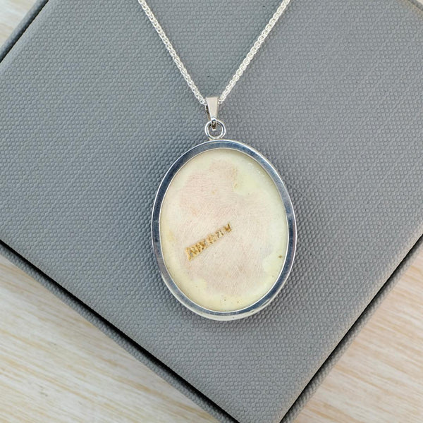 Vintage Ruskin Pottery Plaque Pendant Necklace Set in Sterling Silver.